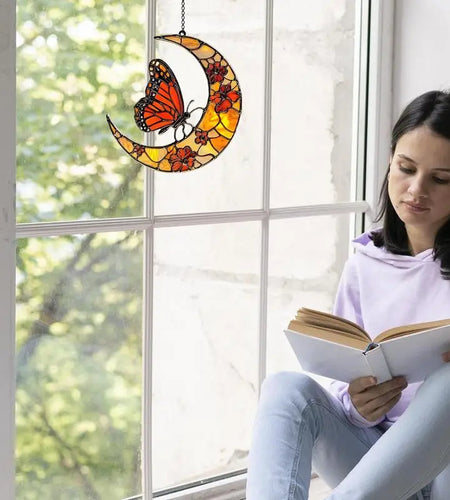 Monarch Butterfly Sun Catcher Monarch Butterfly And Floral Moon Window Sun Catcher Acrylic Artistic Ornament For Home Garden