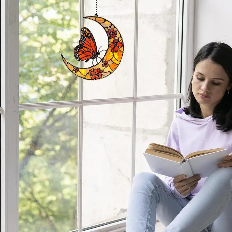 Monarch Butterfly Sun Catcher Monarch Butterfly And Floral Moon Window Sun Catcher Acrylic Artistic Ornament For Home Garden