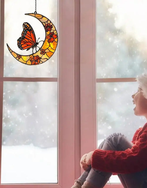 Load image into Gallery viewer, Monarch Butterfly Sun Catcher Monarch Butterfly And Floral Moon Window Sun Catcher Acrylic Artistic Ornament For Home Garden
