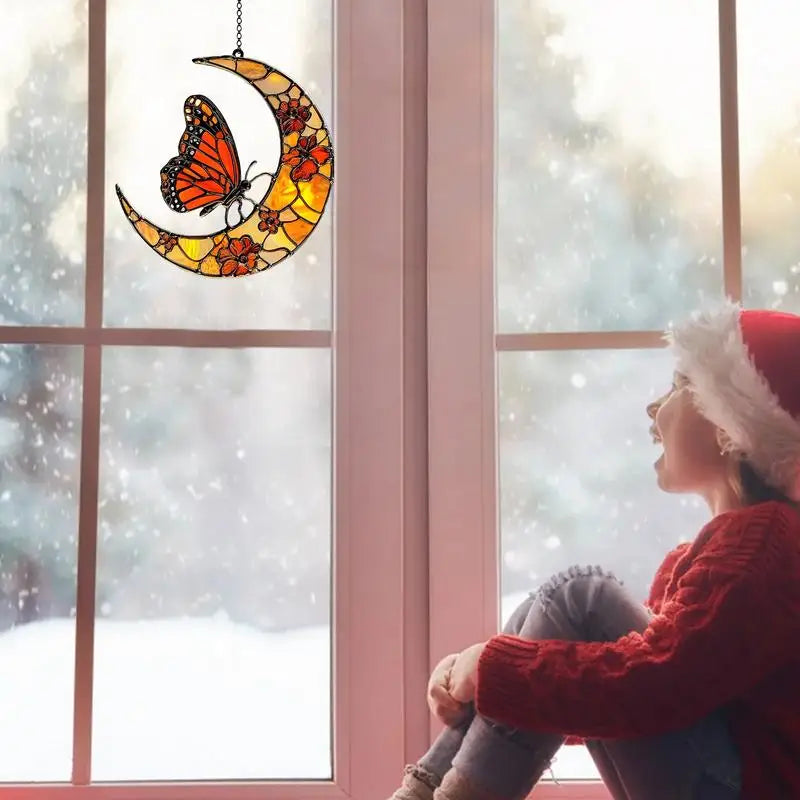 Monarch Butterfly Sun Catcher Monarch Butterfly And Floral Moon Window Sun Catcher Acrylic Artistic Ornament For Home Garden