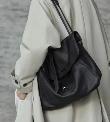 Two-layer Leather Handbag Vintage Crossbody Tote Bag for Commuting Large Capacity Messenger Bag for Women - Soft