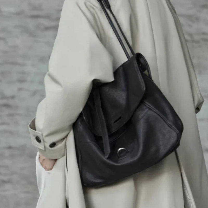 Two-layer Leather Handbag Vintage Crossbody Tote Bag for Commuting Large Capacity Messenger Bag for Women - Soft