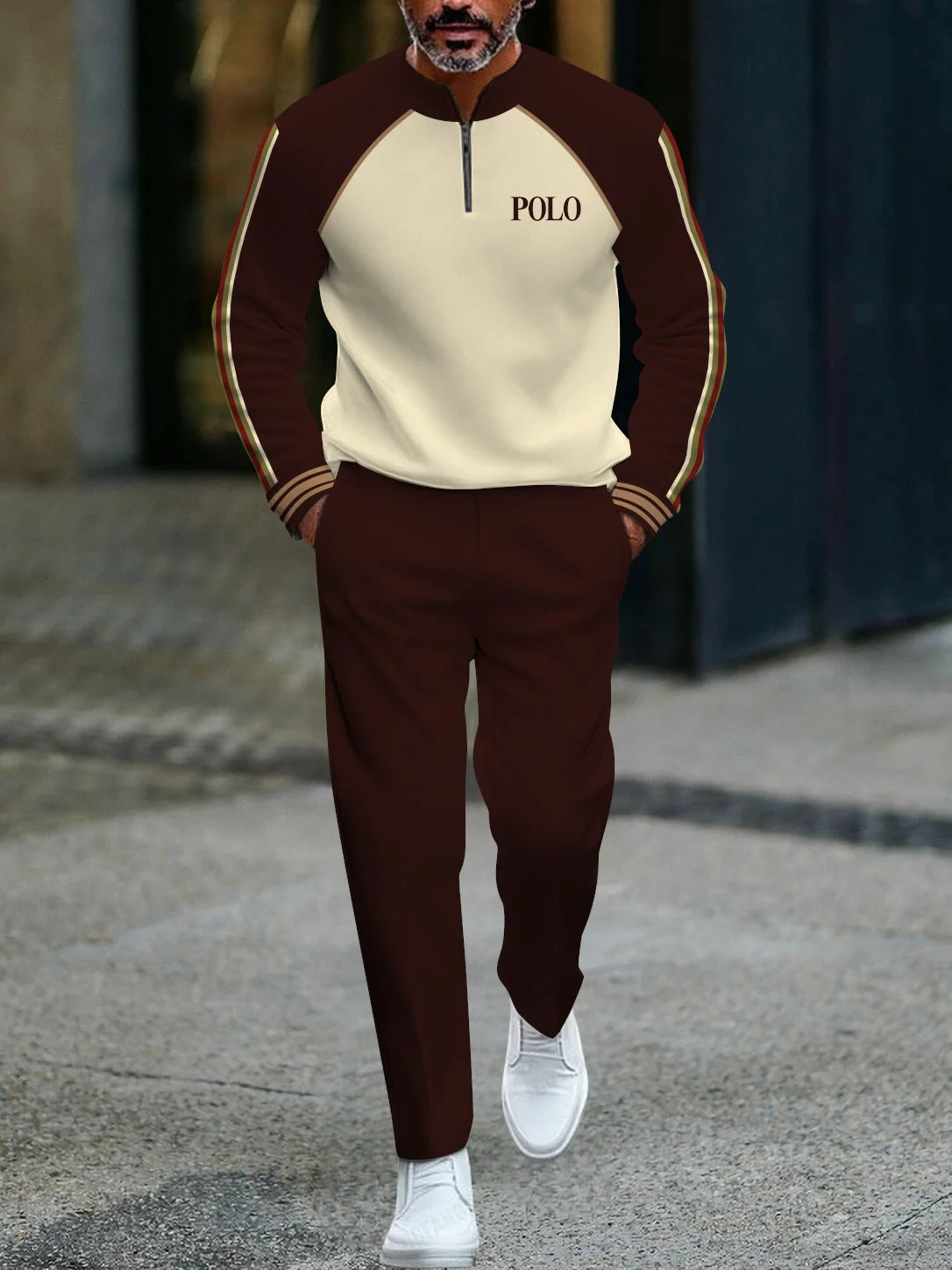 3D Printed Tracksuit Set - Half Zip Sweatshirt & Pants