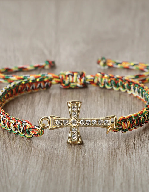 Load image into Gallery viewer, Red Thread Crystal Cross Bracelet - Christian Prayer &amp; Meditation Jewelry
