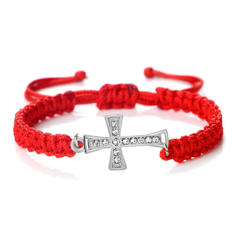 Red Thread Crystal Cross Bracelet - Christian Prayer &amp; Meditation Jewelry