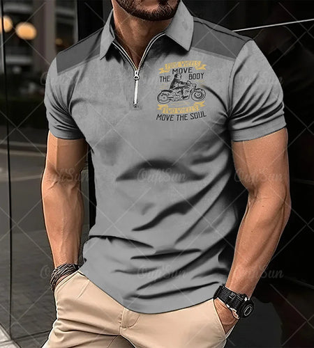 Vintage Short Sleeve Men's Polo Shirts Motorcycle 3D