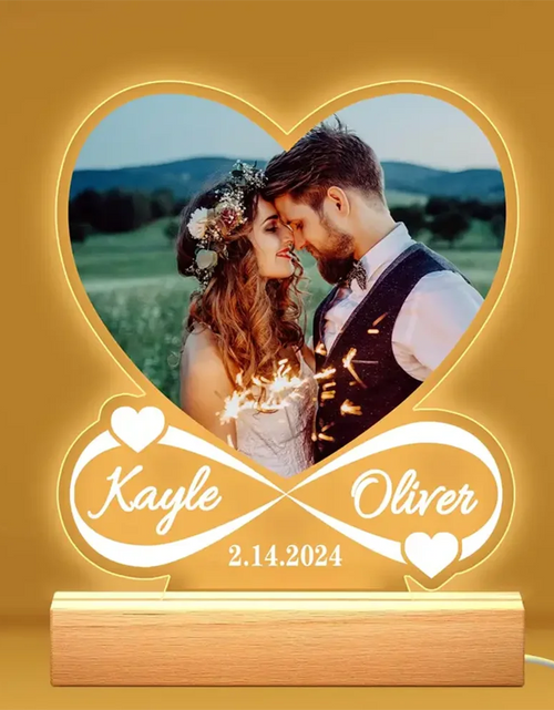 Load image into Gallery viewer, Personalized Acrylic Photo Plaque with Night Light - Custom Couple Gift
