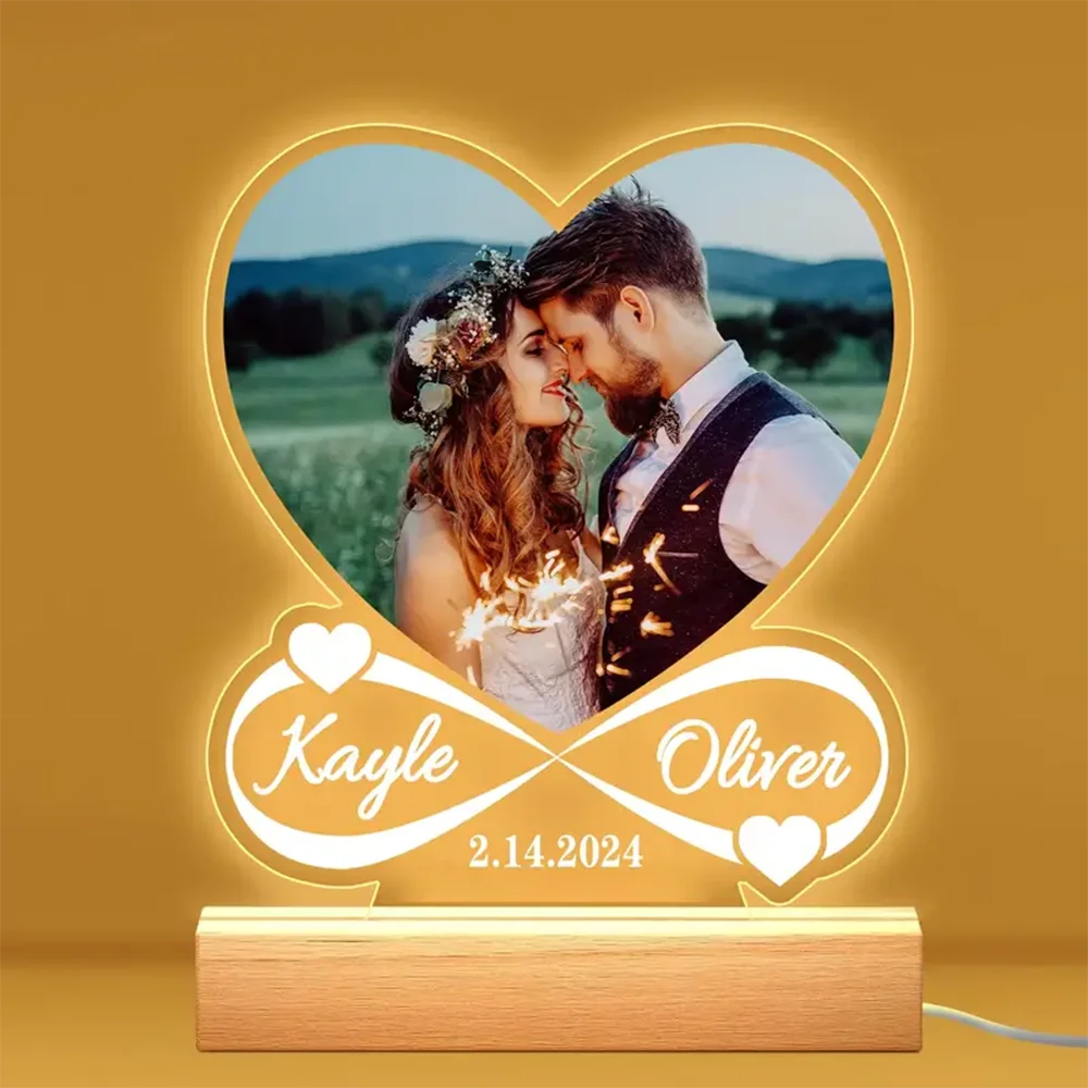 Personalized Acrylic Photo Plaque with Night Light - Custom Couple Gift