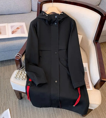 plus Size Women's Hooded Windbreaker Jacket 60-175 Kg Casual Rustic Long Fall/Winter Fashion Outerwear
