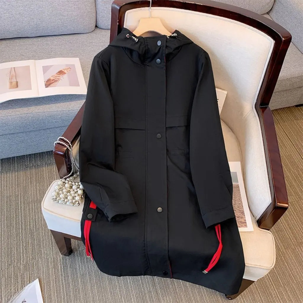 plus Size Women's Hooded Windbreaker Jacket 60-175 Kg Casual Rustic Long Fall/Winter Fashion Outerwear