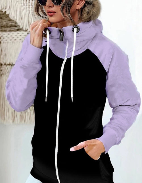 Load image into Gallery viewer, Women's Plus Size Winter Hoodie - Contrast Color Zipper Coat
