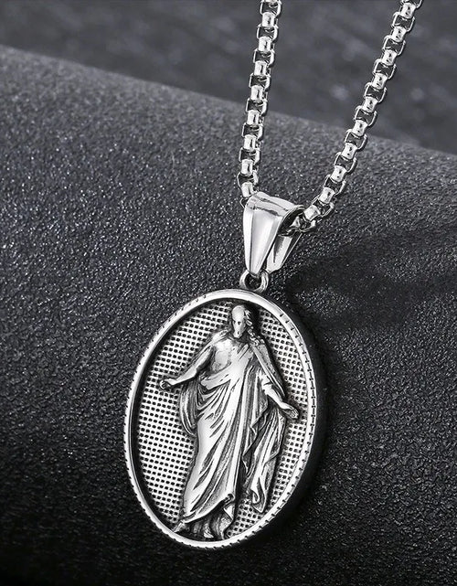 Load image into Gallery viewer, Vintage Christian Jesus Necklace for Men - Stainless Steel Coin Pendant
