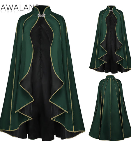 Medieval Wizard Cloak - Green Cosplay Robe for Halloween &amp; Parties
