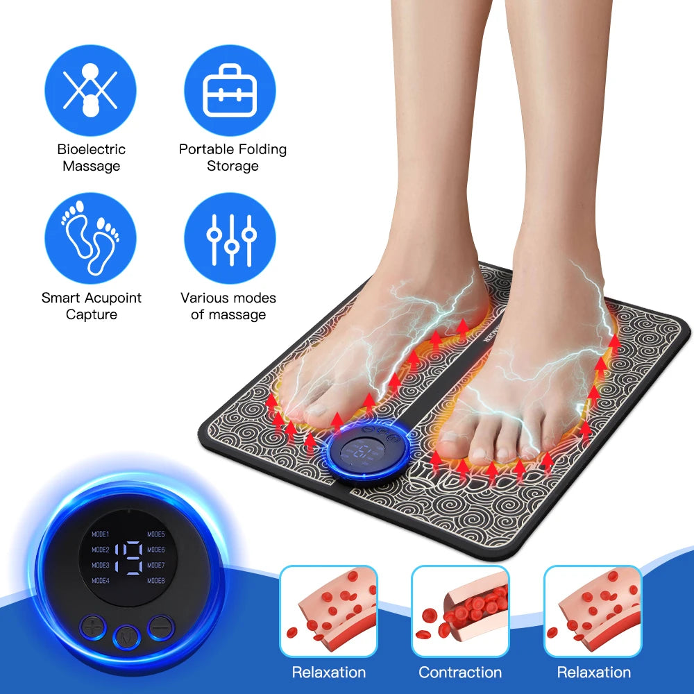 Electric EMS Foot Massager Pad - Pain Relief &amp; Blood Circulation Mat