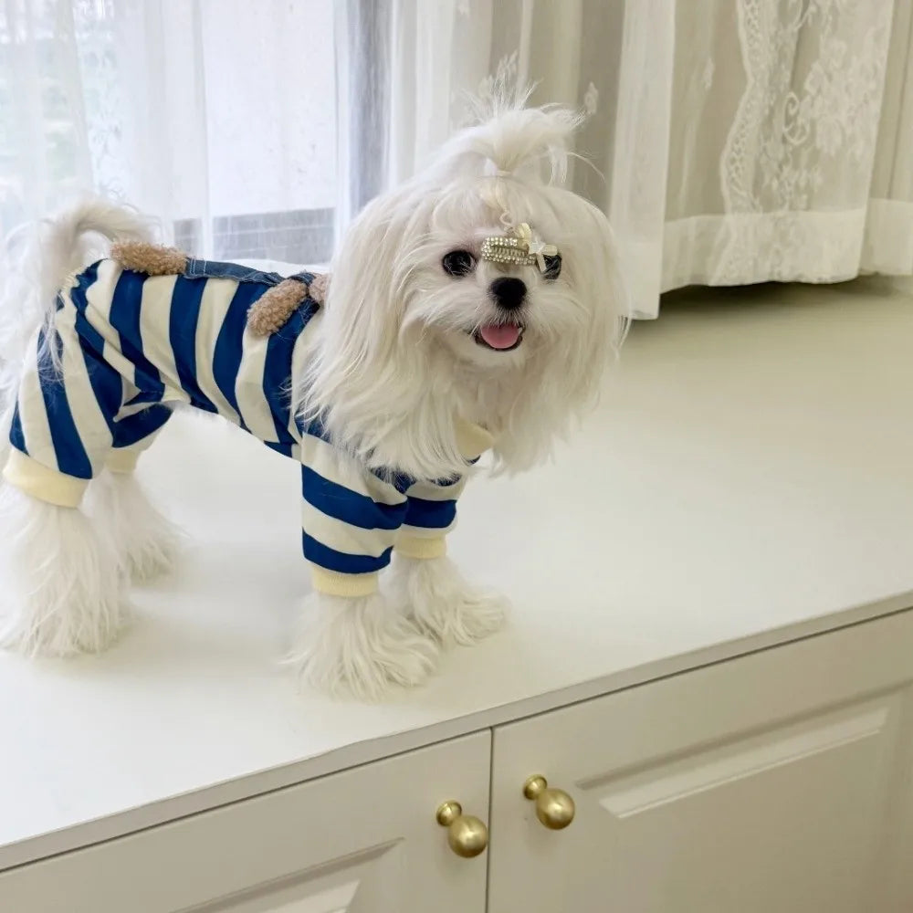 Kawaii Pet Pajamas - Striped Winter Jumpsuit for Small Dogs