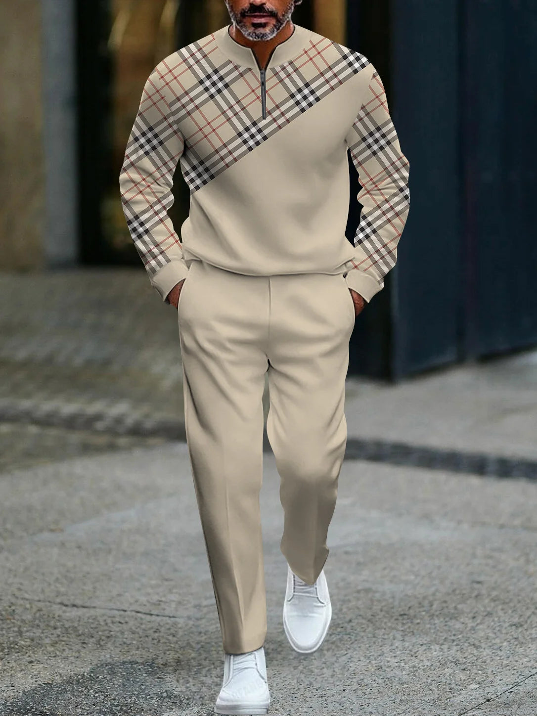 3D Printed Tracksuit Set - Half Zip Sweatshirt & Pants