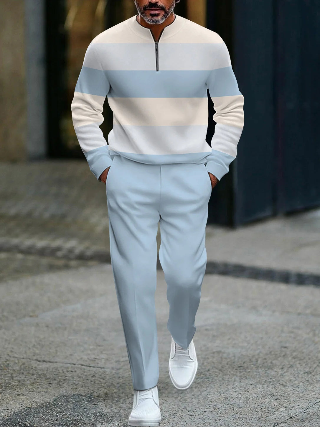 3D Printed Tracksuit Set - Half Zip Sweatshirt & Pants