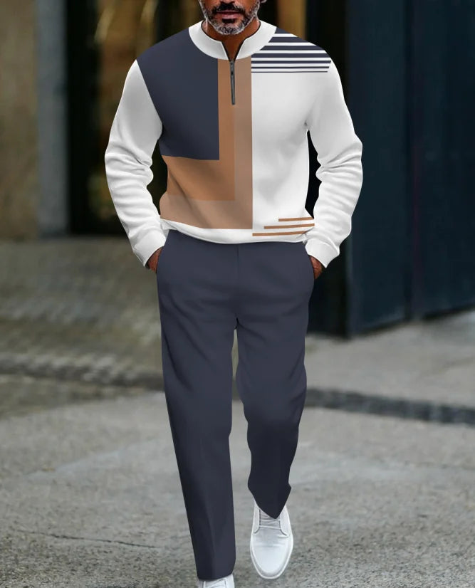 3D Printed Tracksuit Set - Half Zip Sweatshirt & Pants