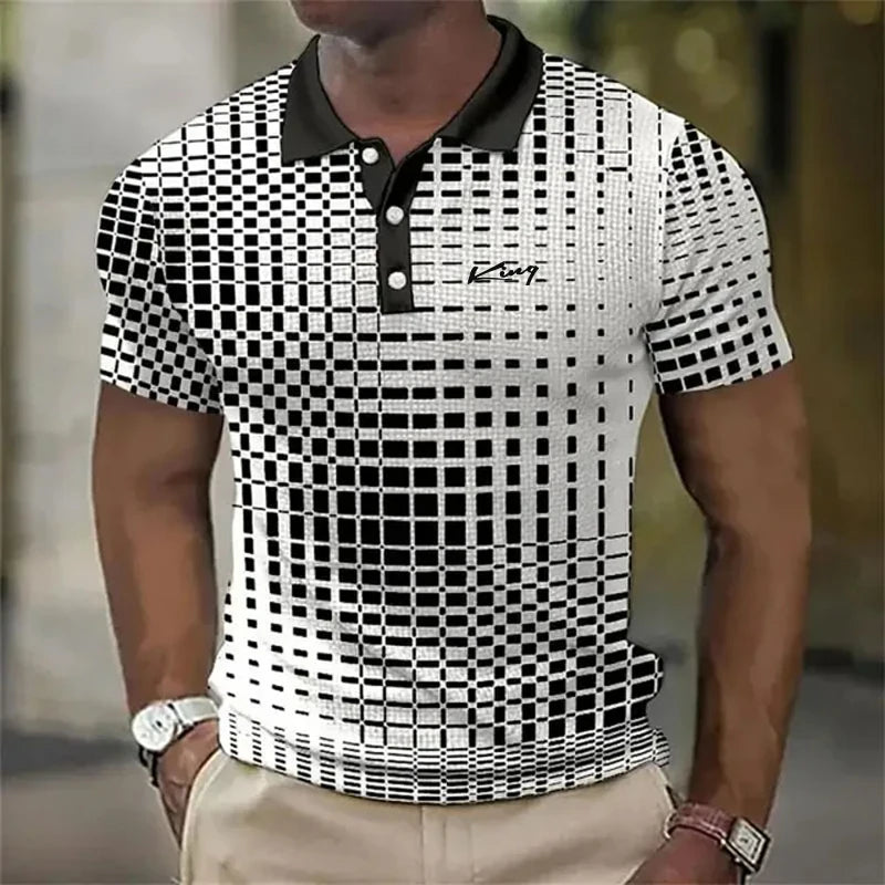 Men's Polyester Polo Shirt - Casual Solid Color Short Sleeve Summer Top
