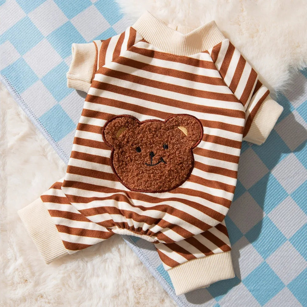 Kawaii Pet Pajamas - Striped Winter Jumpsuit for Small Dogs