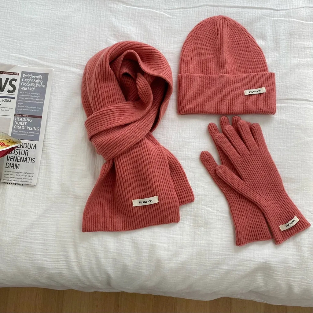 Women's Knitted Hat, Scarf &amp; Glove Set - Warm Winter Accessories