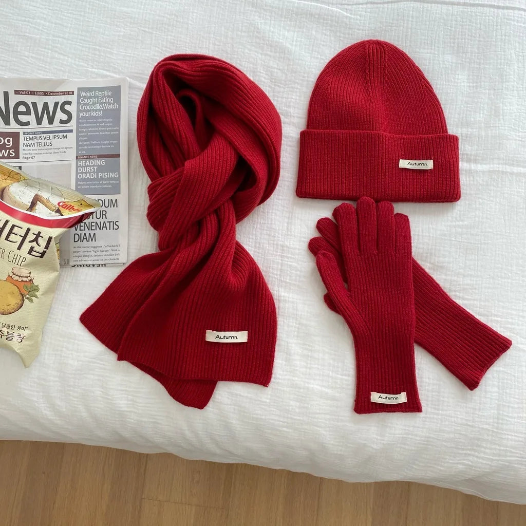 Women's Knitted Hat, Scarf &amp; Glove Set - Warm Winter Accessories