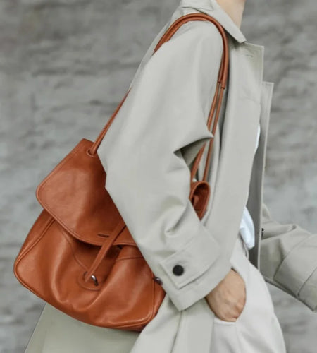 Two-layer Leather Handbag Vintage Crossbody Tote Bag for Commuting Large Capacity Messenger Bag for Women - Soft