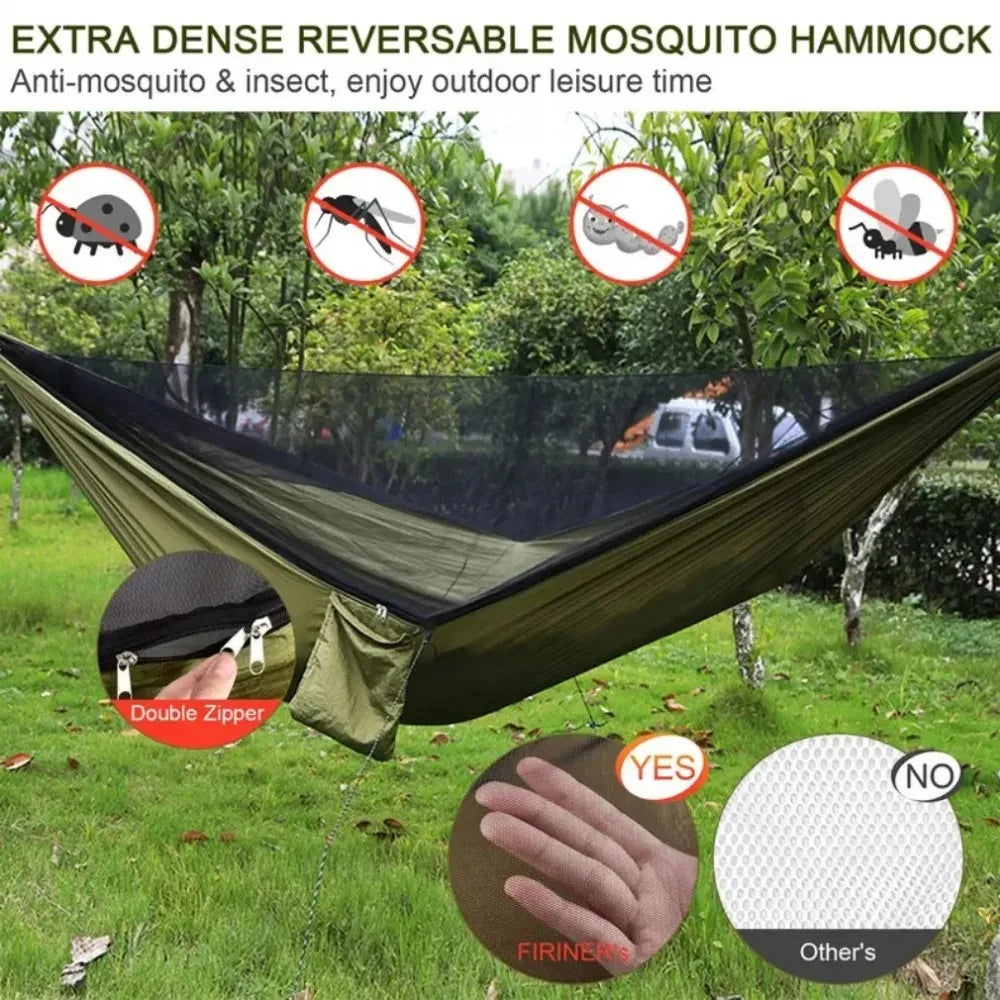 Outdoor Camping Hammock with Mosquito Net - Lightweight Parachute Fabric