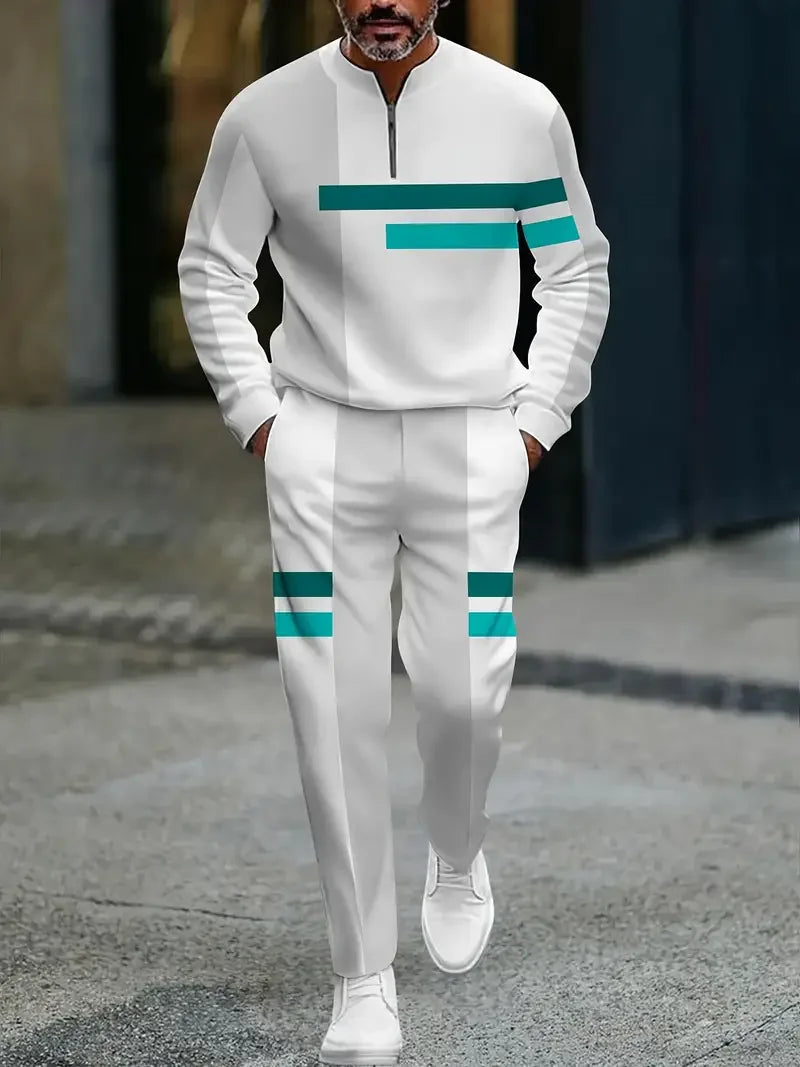 3D Printed Tracksuit Set - Half Zip Sweatshirt & Pants