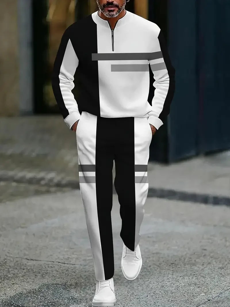3D Printed Tracksuit Set - Half Zip Sweatshirt & Pants