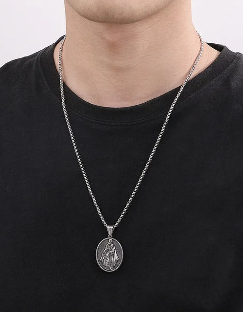Load image into Gallery viewer, Vintage Christian Jesus Necklace for Men - Stainless Steel Coin Pendant
