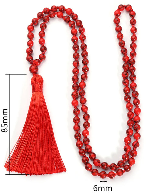 Load image into Gallery viewer, 08 Bead Red Turquoise Japamala Necklace - Buddhist Prayer Mala Jewelr
