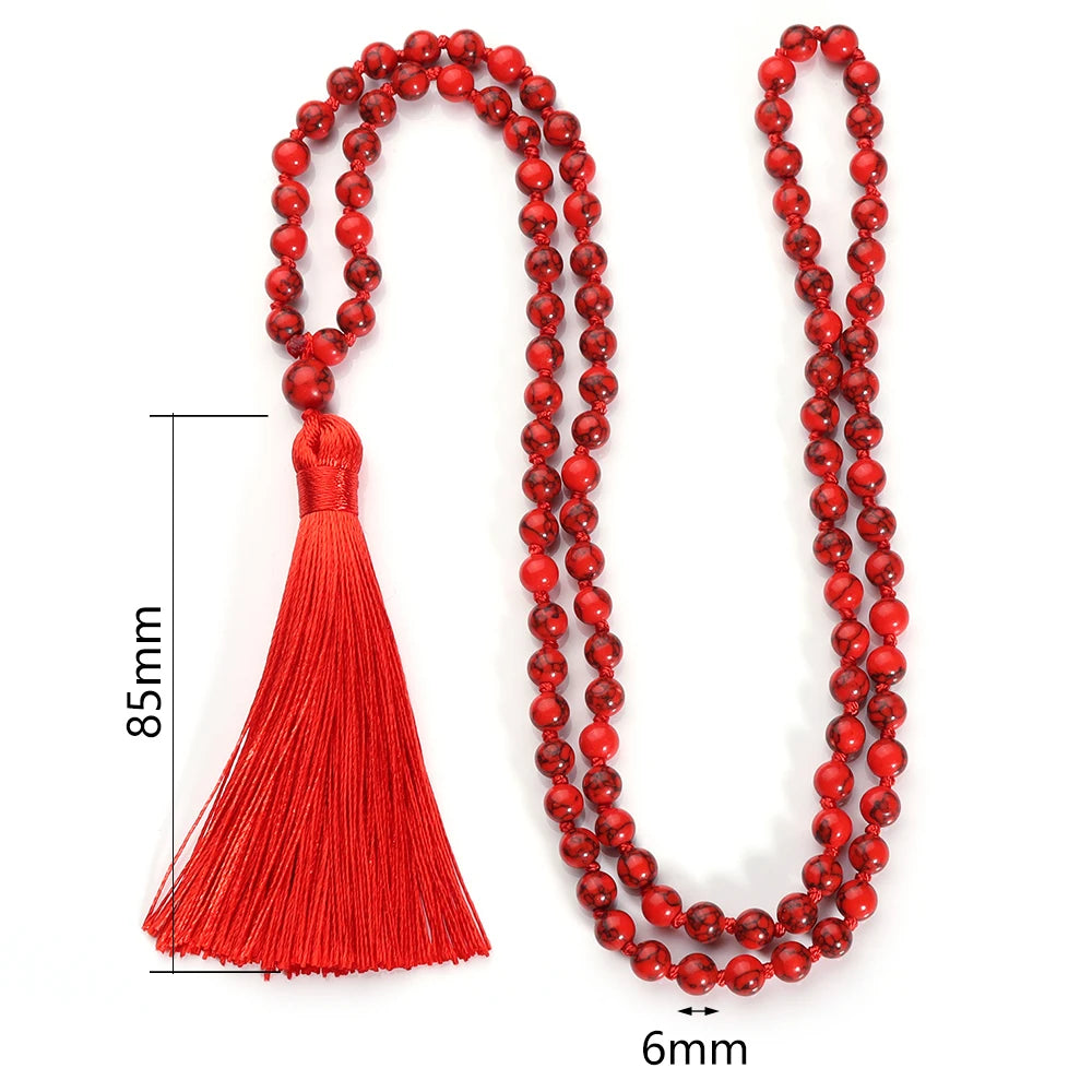 08 Bead Red Turquoise Japamala Necklace - Buddhist Prayer Mala Jewelr