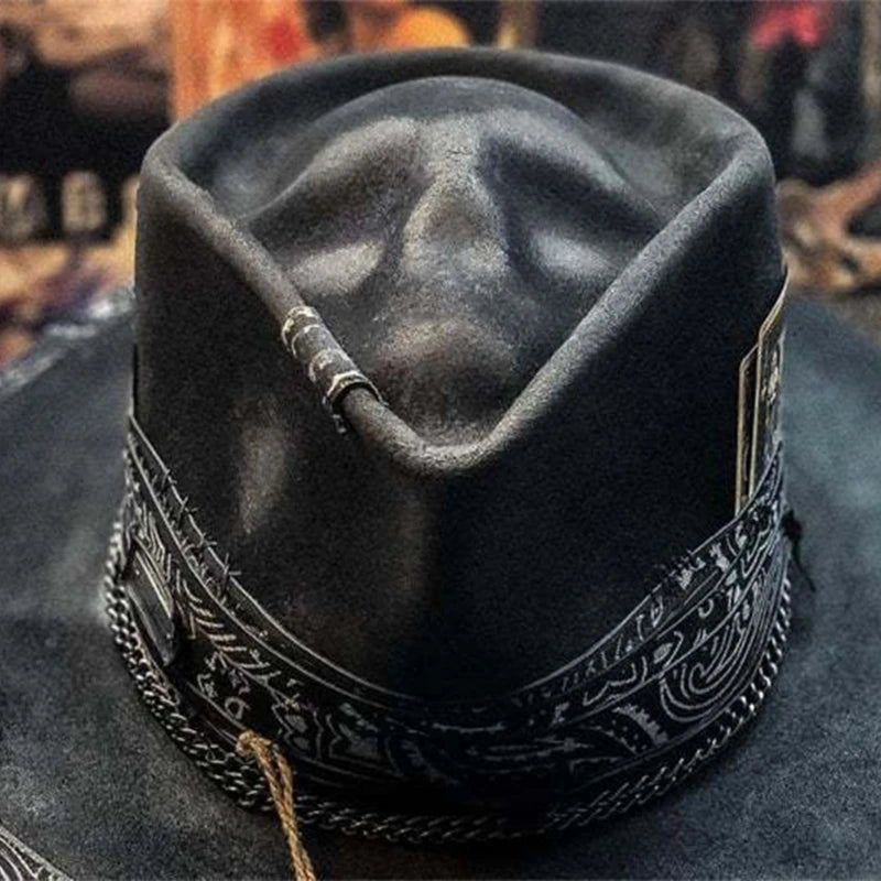 Black Gothic Cowboy Hat - Skull Halloween Party Festival Headwear