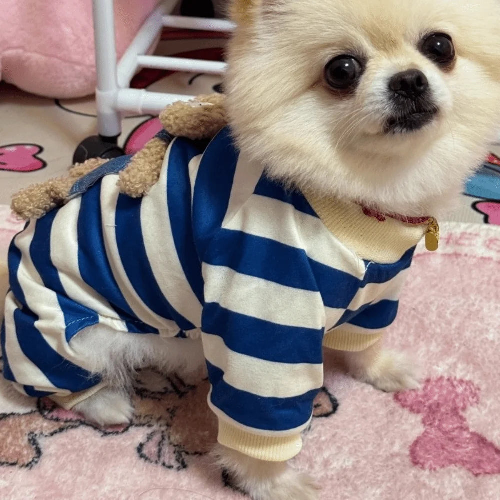 Kawaii Pet Pajamas - Striped Winter Jumpsuit for Small Dogs