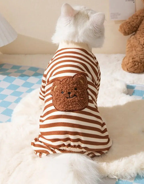 Load image into Gallery viewer, Kawaii Pet Pajamas - Striped Winter Jumpsuit for Small Dogs
