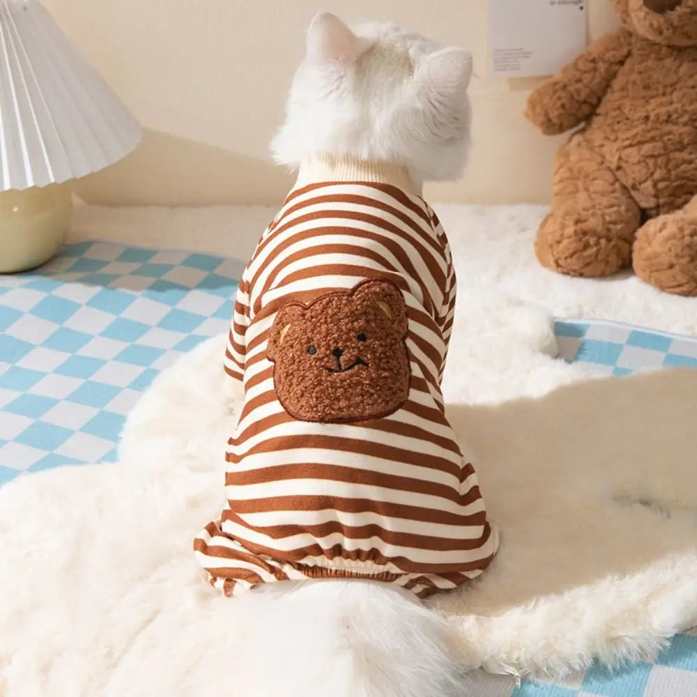 Kawaii Pet Pajamas - Striped Winter Jumpsuit for Small Dogs