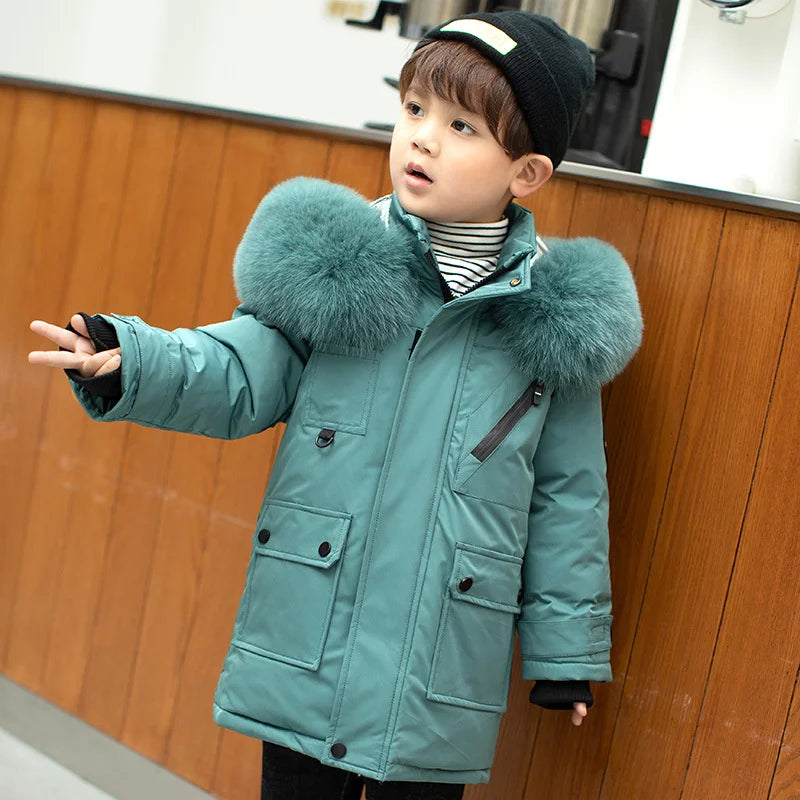 Premium Children's Winter Hooded Down Jacket - 80% White Duck Down Parka Coat for Kids 2-12 Years
