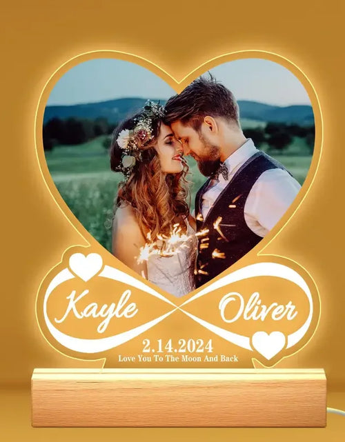 Load image into Gallery viewer, Personalized Acrylic Photo Plaque with Night Light - Custom Couple Gift
