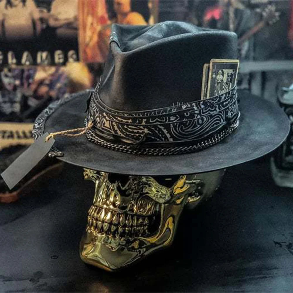 Black Gothic Cowboy Hat - Skull Halloween Party Festival Headwear
