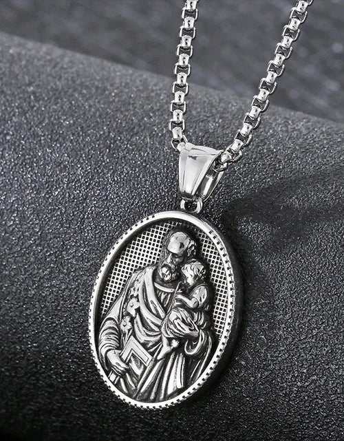 Load image into Gallery viewer, Vintage Christian Jesus Necklace for Men - Stainless Steel Coin Pendant
