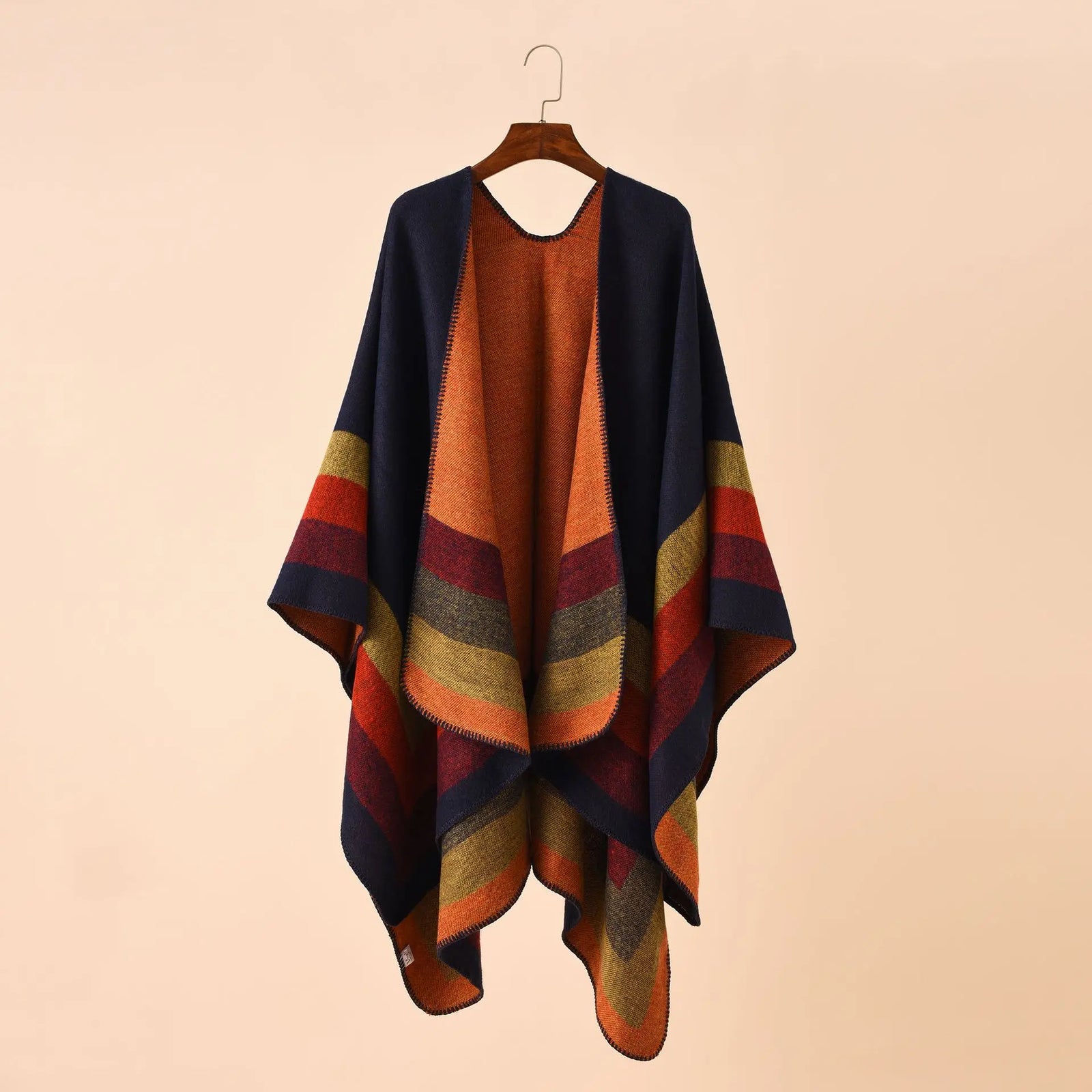 Women's Winter Plaid Poncho Cape - Oversized Cashmere Pashmina Shawl