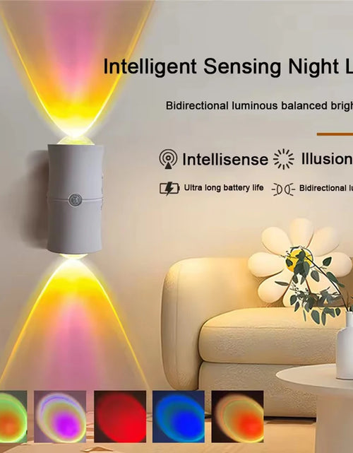 Load image into Gallery viewer, RGB 7colors Motion Sensor LED Night Light USB Charging Intelligent Human Induction Double Head Cabinet Lamp Kitchen Stairs Light

