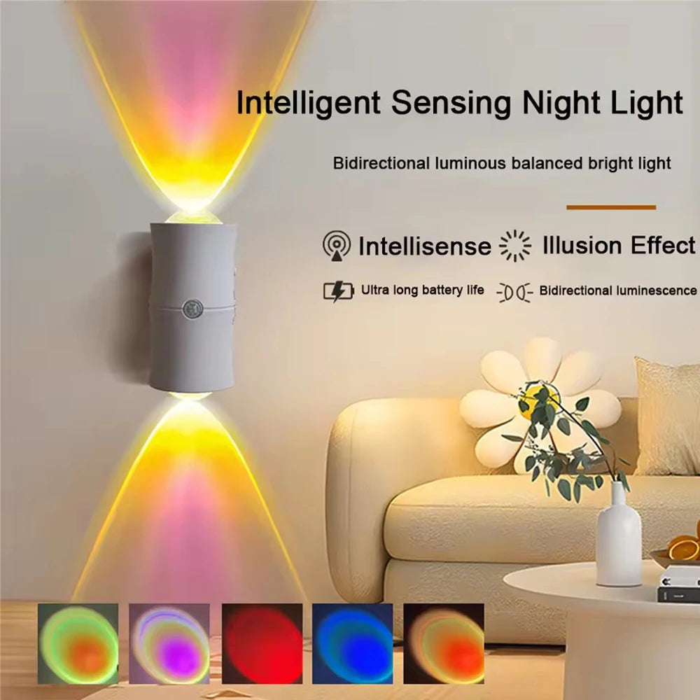 RGB 7colors Motion Sensor LED Night Light USB Charging Intelligent Human Induction Double Head Cabinet Lamp Kitchen Stairs Light