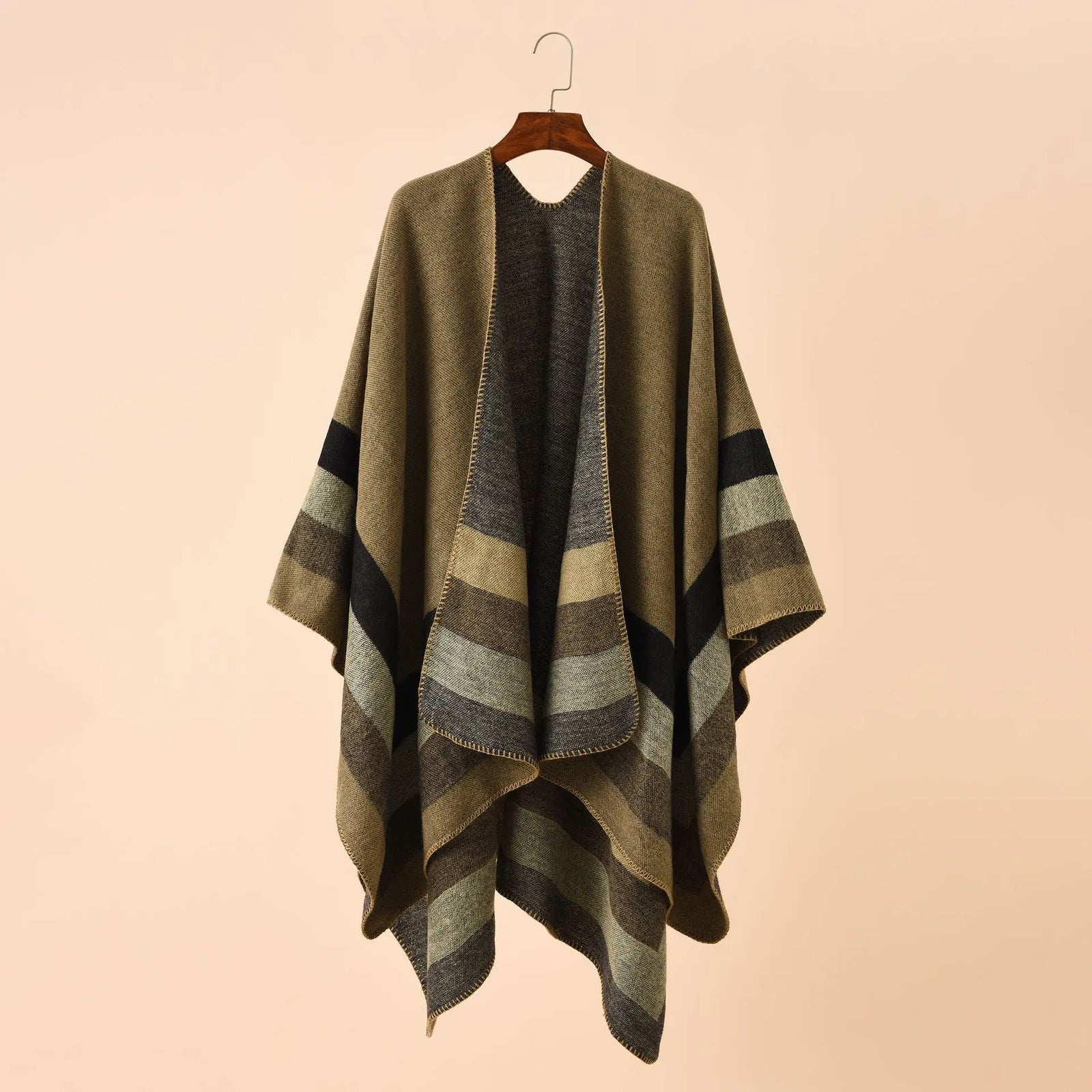 Women's Winter Plaid Poncho Cape - Oversized Cashmere Pashmina Shawl