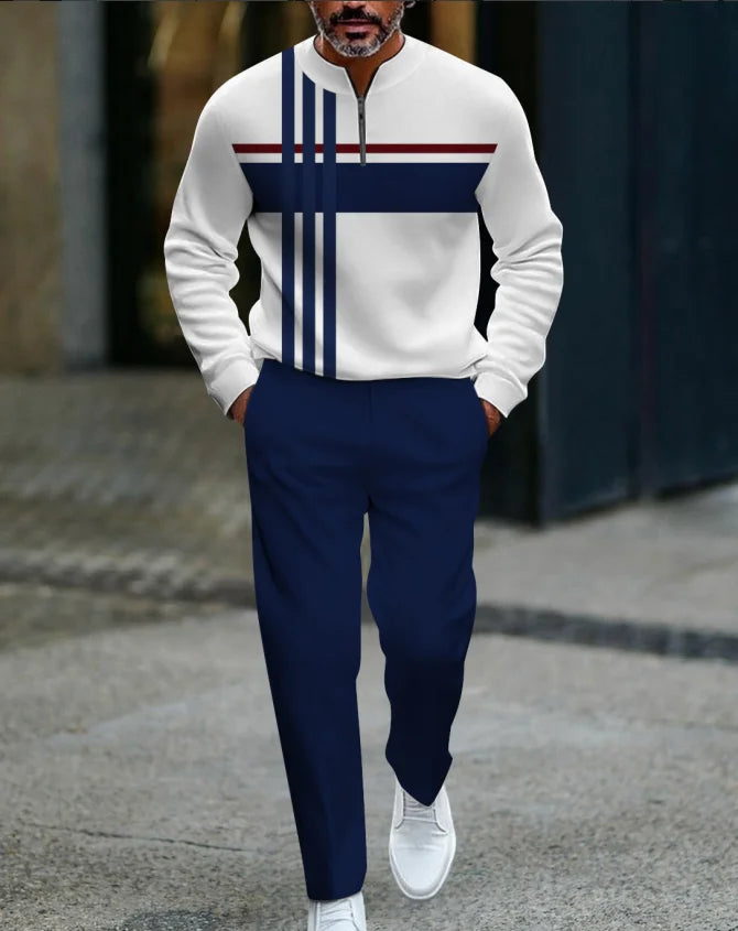 3D Printed Tracksuit Set - Half Zip Sweatshirt & Pants
