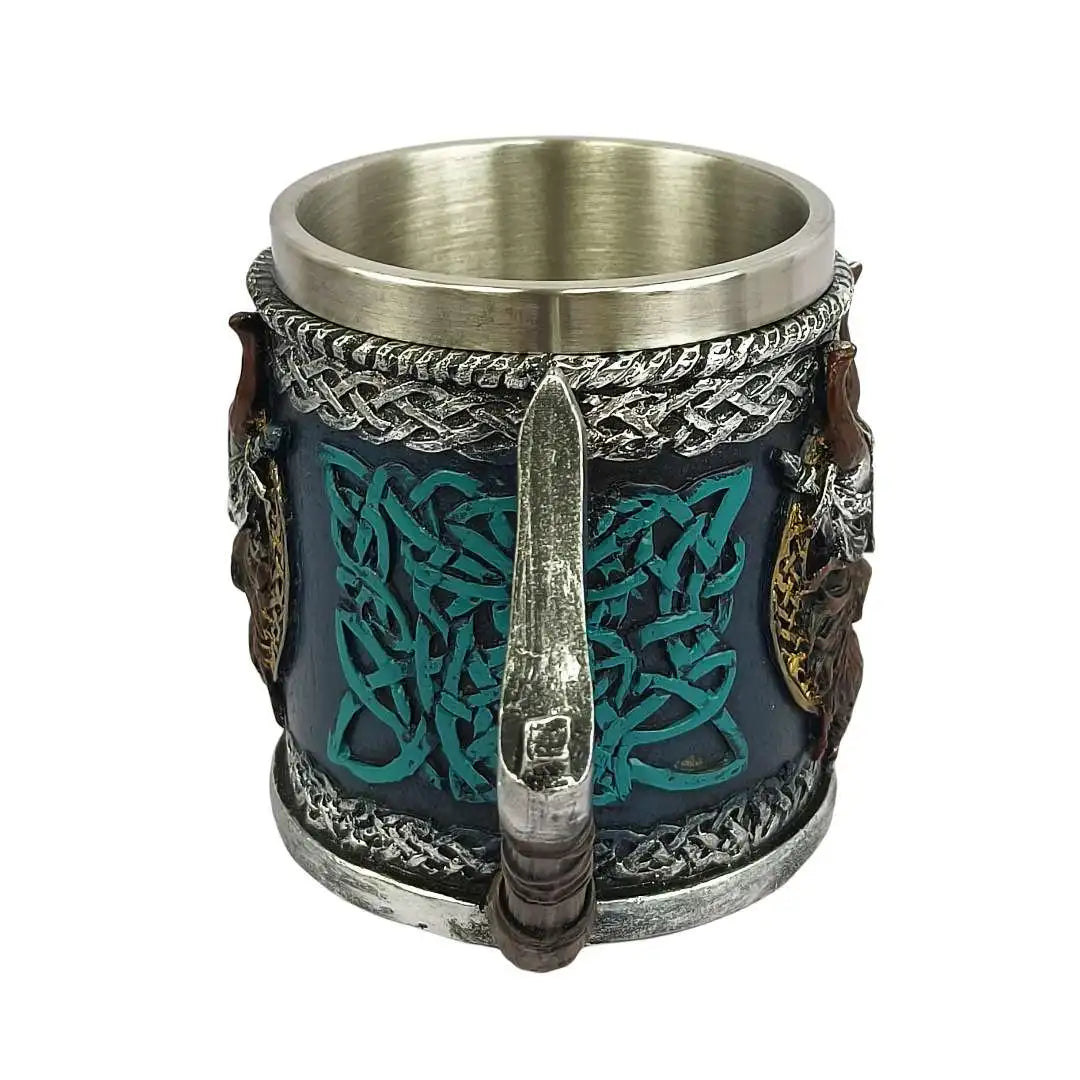 Viking Beer Glass - Valhalla Warrior Resin Stainless Steel Tankard Mug