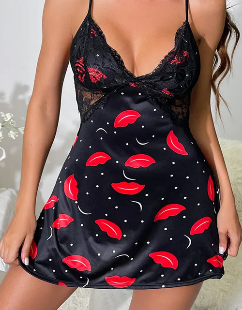 Load image into Gallery viewer, Women's Halter Nightwear - Bold Red Lips Print Sleepwear
