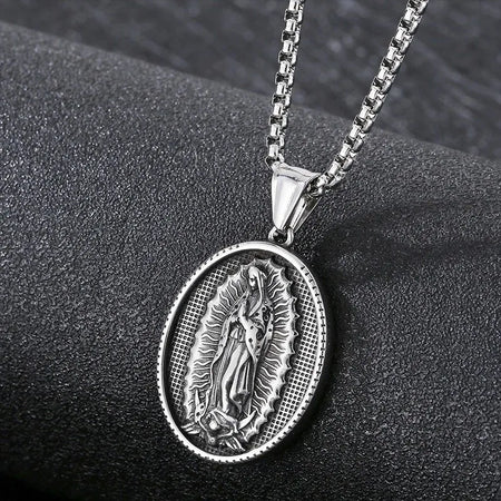 Vintage Christian Jesus Necklace for Men - Stainless Steel Coin Pendant