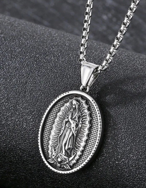 Load image into Gallery viewer, Vintage Christian Jesus Necklace for Men - Stainless Steel Coin Pendant
